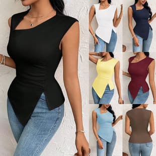 Amazon Cross-border Women's Elegant European & American Style T-Shirt 2026 Fall/Winter New Arrival Slant Neck Slim Fit Short Solid Color Top