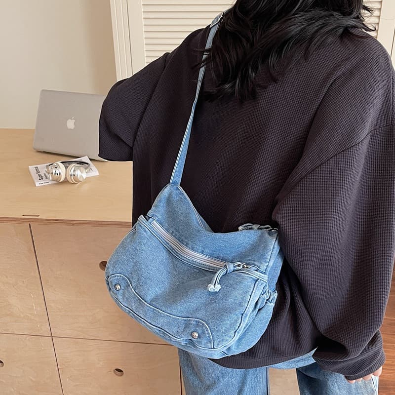 Cross-border Denim Crossbody Bag Multi-pocket Lightweight Cloth Bag Wear-resistant Retro Casual Shoulder Bag Large Capacity Tote Bag