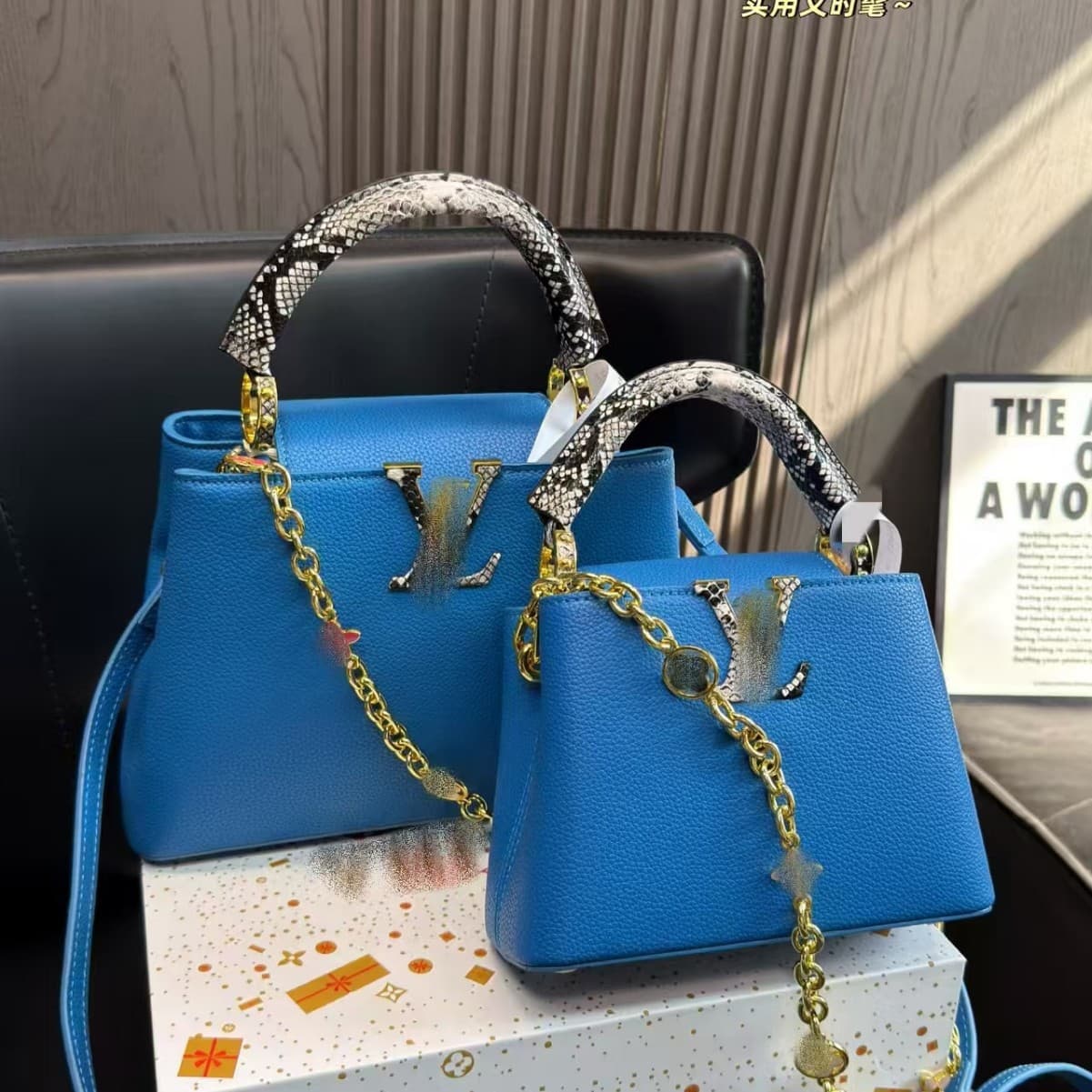 New Foreign Trade Model Louis Snake Print Handle Chain Shoulder Strap Single Shoulder Crossbody Bag Lychee Pattern Handbag Killer Bag for Ladies