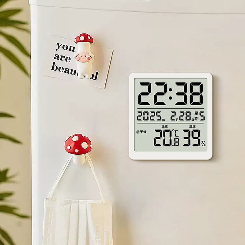 Ultra-Thin Hygrometer Clock Indoor Home Multi-Function Alarm Clock Electronic Temperature Gauge with Magnetic Fridge Mount 3702