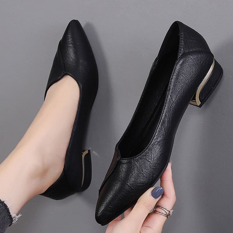 Simple shallow thick heel single shoes for women 2026 spring and autumn new pointed toe comfortable low heel work shoes versatile flat women's shoes