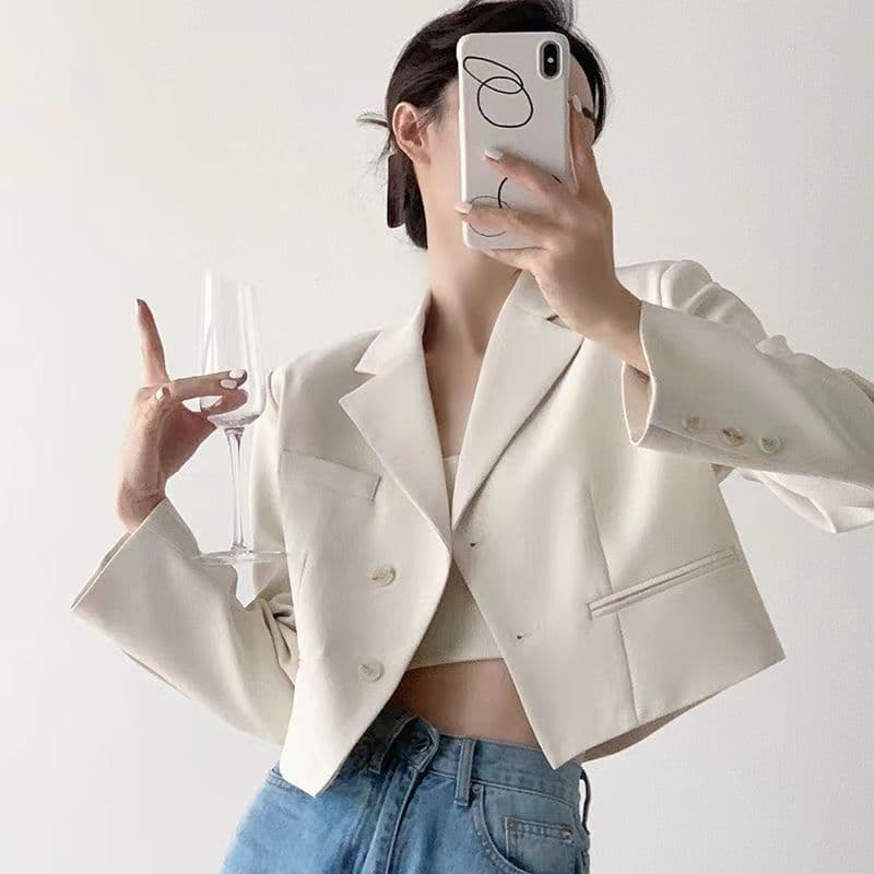 Small short black suit jacket for women spring and autumn 2024 new British style high-end temperament suit trend
