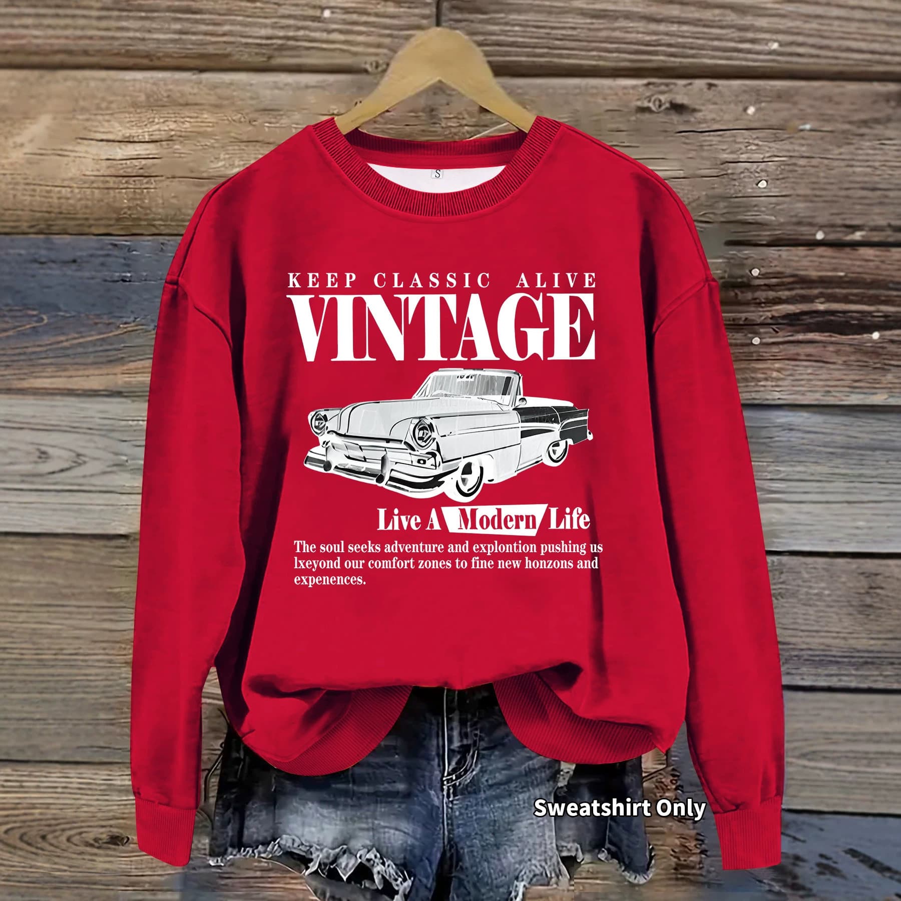 Retro car print casual round neck long-sleeved sweatshirt loose sports fashion bottoming shirt women's sweatshirt tops for women