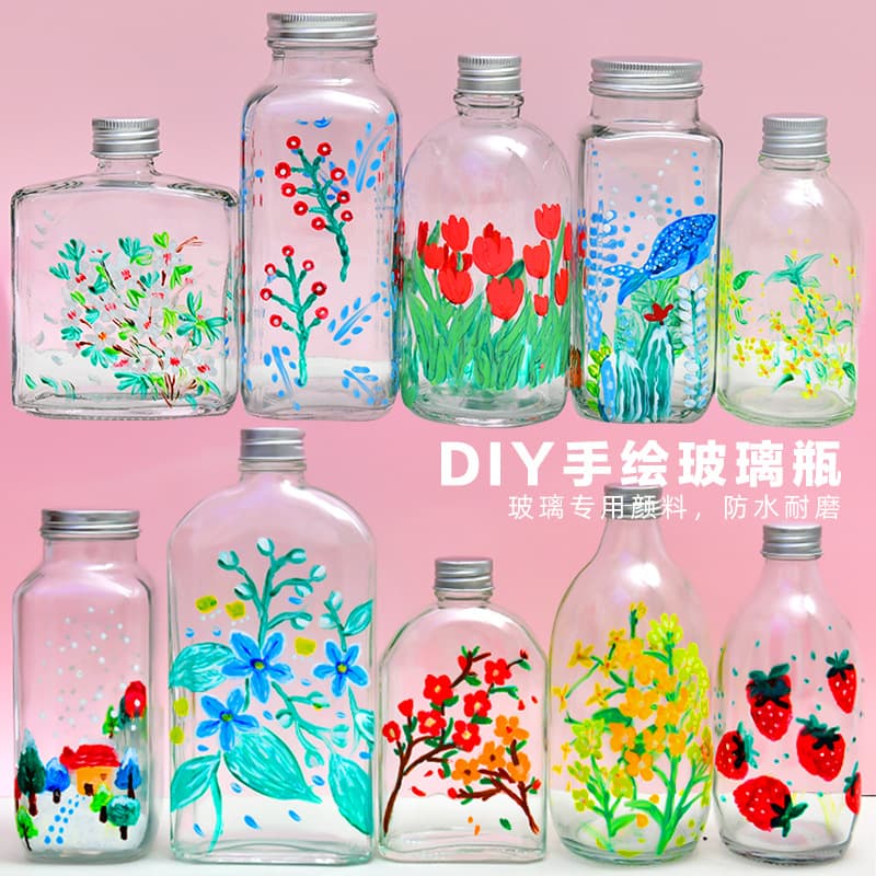 DIY Hand-Painted Glass Bottle Children's Craft Empty Bottle Material Kit Painted Doodle Message in a Bottle Lucky Star Vase