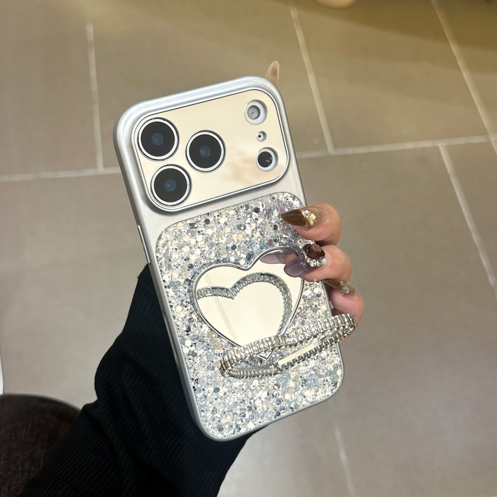 Mirror Ultra-Shiny with Rhinestones for Apple iPhone 17 Pro Max Phone Case, New Large Window Full Coverage for iP
