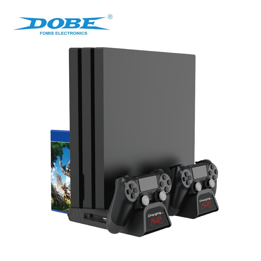 PS4/SLIM/PRO Multifunctional Cooling Fan Base Stand with Disc Storage, Dual Controller Charger with Indicator Light