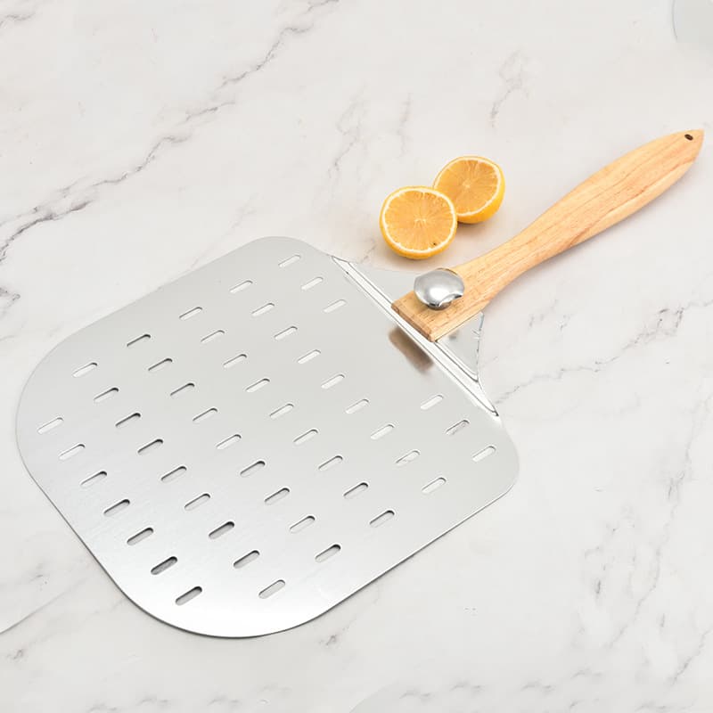 Aluminum Pizza Shovel Combination Bent Knife Wooden Handle Baking Transfer Tool Pizza Scraper Slicer Kitchen Utensil