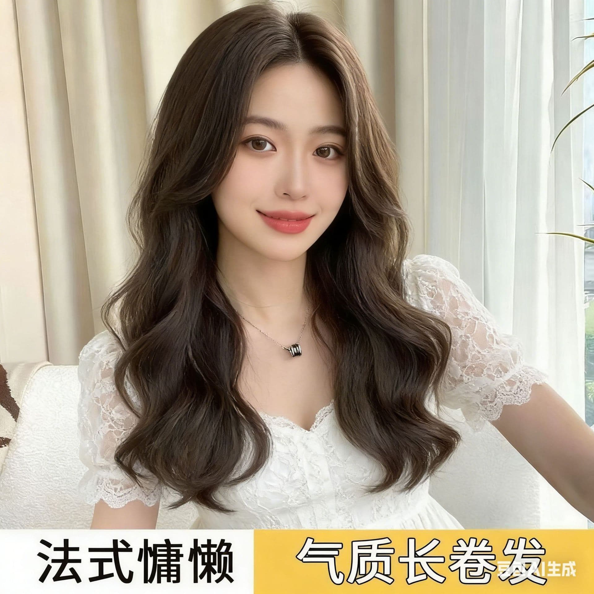 Wig Women's Long Hair Natural Full Head Cover Medium-Length Fluffy Eight-Character Bangs Long Curly Hair Simulation Human Hair Wig