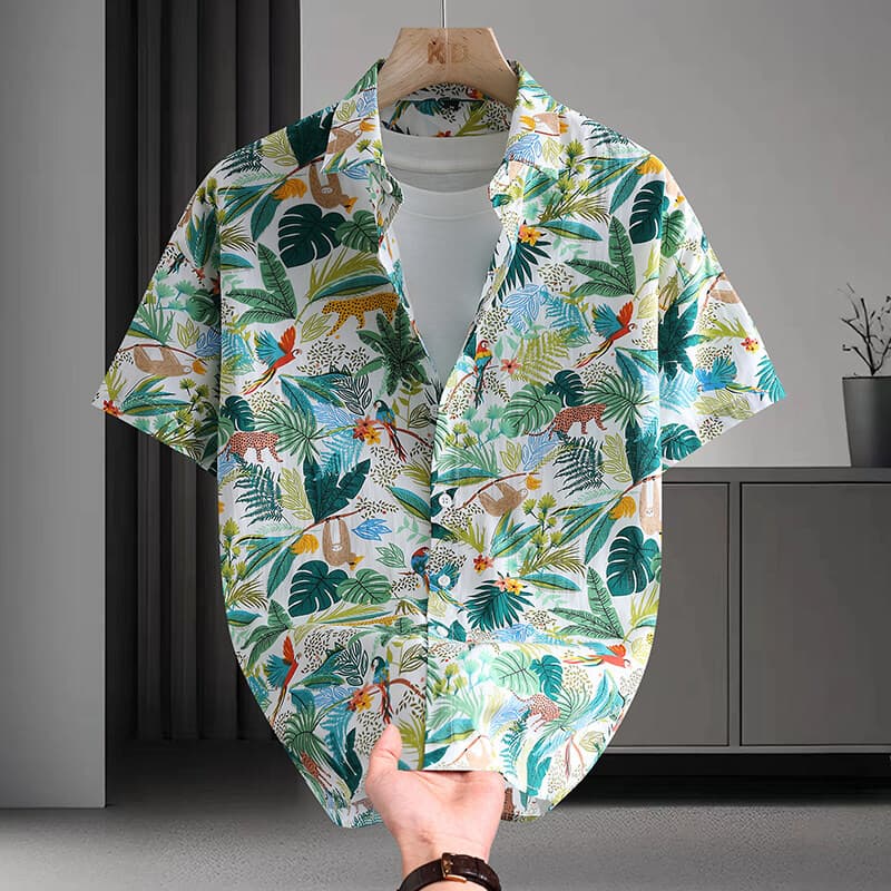 Summer Short Sleeve Shirt Men's Casual Hawaiian Floral Shirt Plus Size Beachwear Loose Lightweight Top