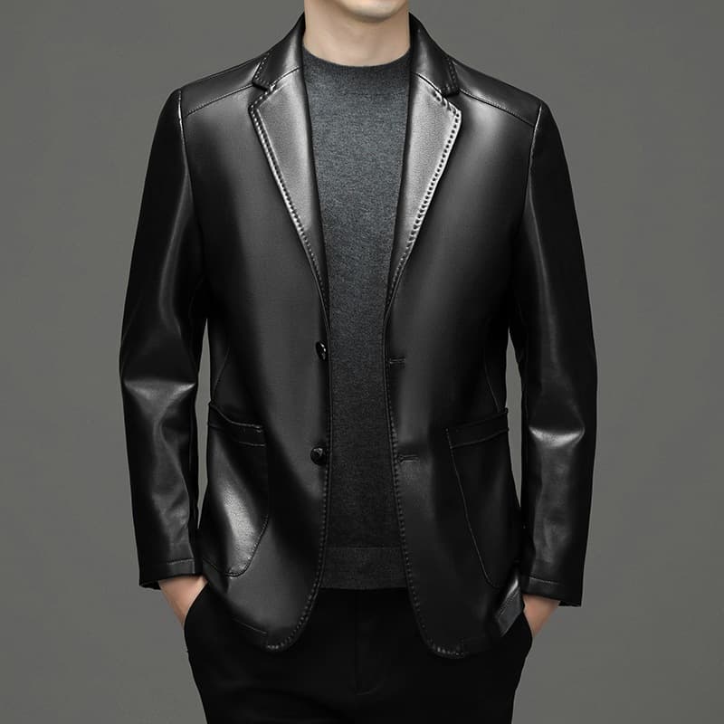 2024 Autumn/Winter New Style Mid-Age Men's Sheepskin Genuine Leather Jacket, Casual Suit Collar Top, Dad's Outerwear