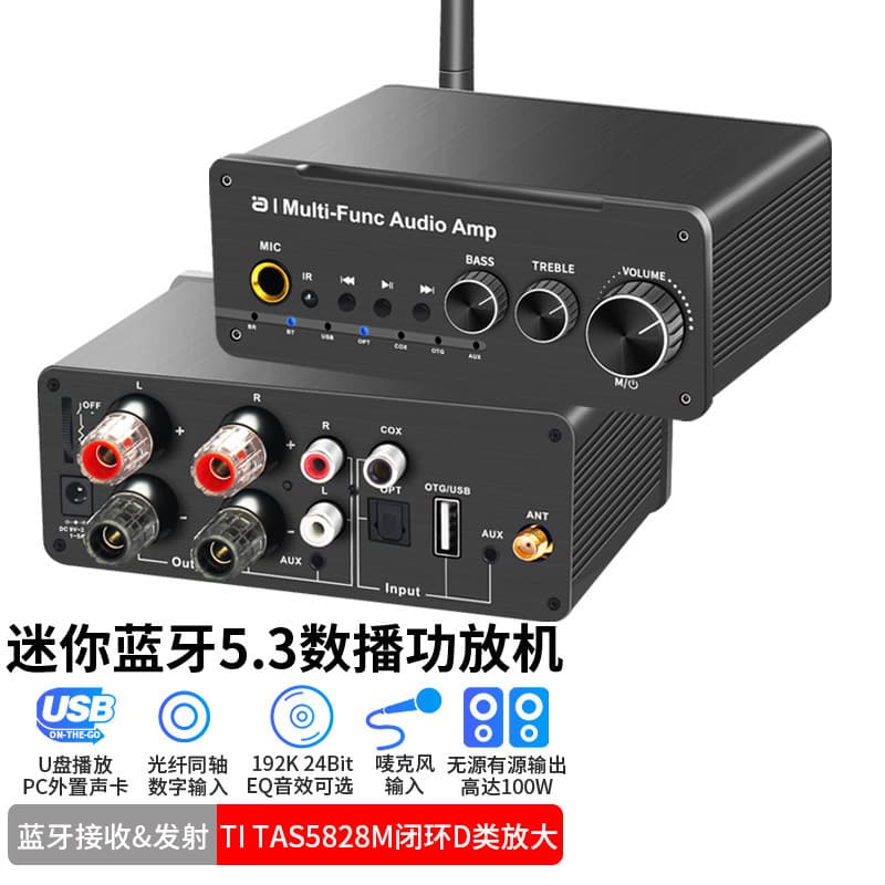 New mini digital power amplifier Bluetooth 5.3 receiving and transmitting audio playback Class D power amplifier all-in-one machine