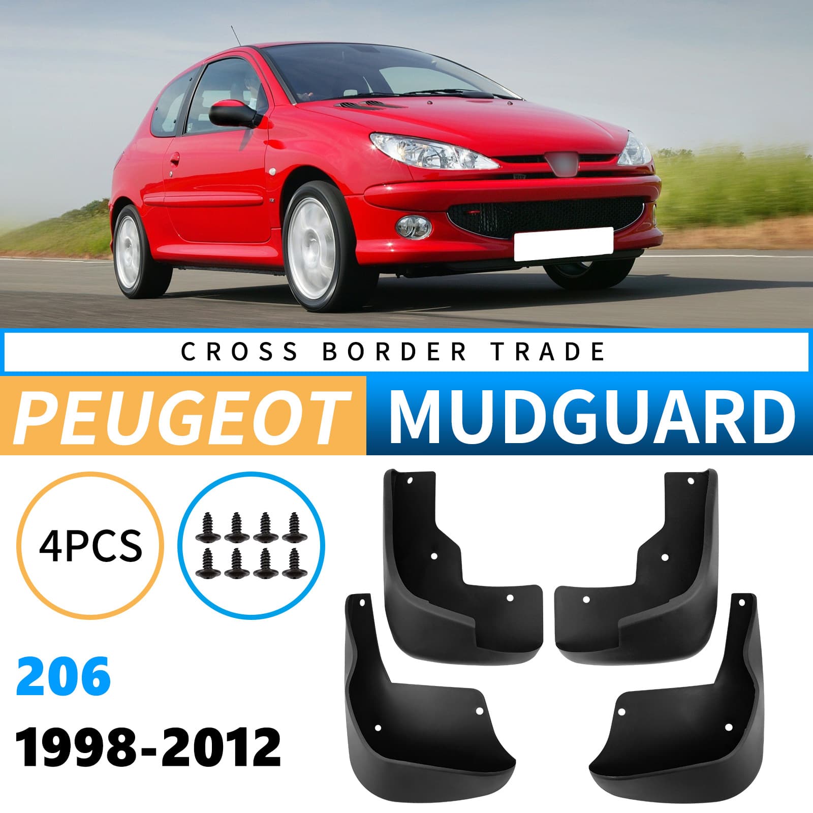 Aiwollde Mudguard for Peugeot 206 1998-2012 Car Tire Mudguard Special Vehicle Dedicated No Drilling Required PP Soft Plastic