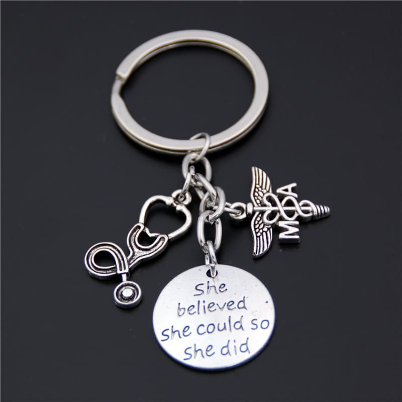 Factory original cross-border platform hot-selling needle tube stethoscope alloy medical cap ambulance keychain small pendant