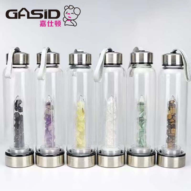 Crystal gravel plastic pillar glass energy water cup high borosilicate glass water cup portable spa gift cup
