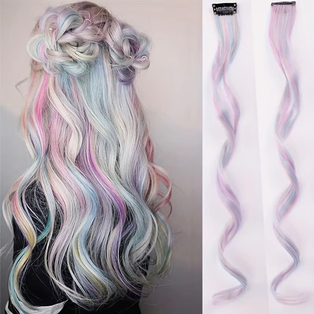 Colorful Synthetic Hair Extension Piece Long Curls Fake Hair for Women Non-Touchable Heat Resistant Fiber One-Piece Curl Wig