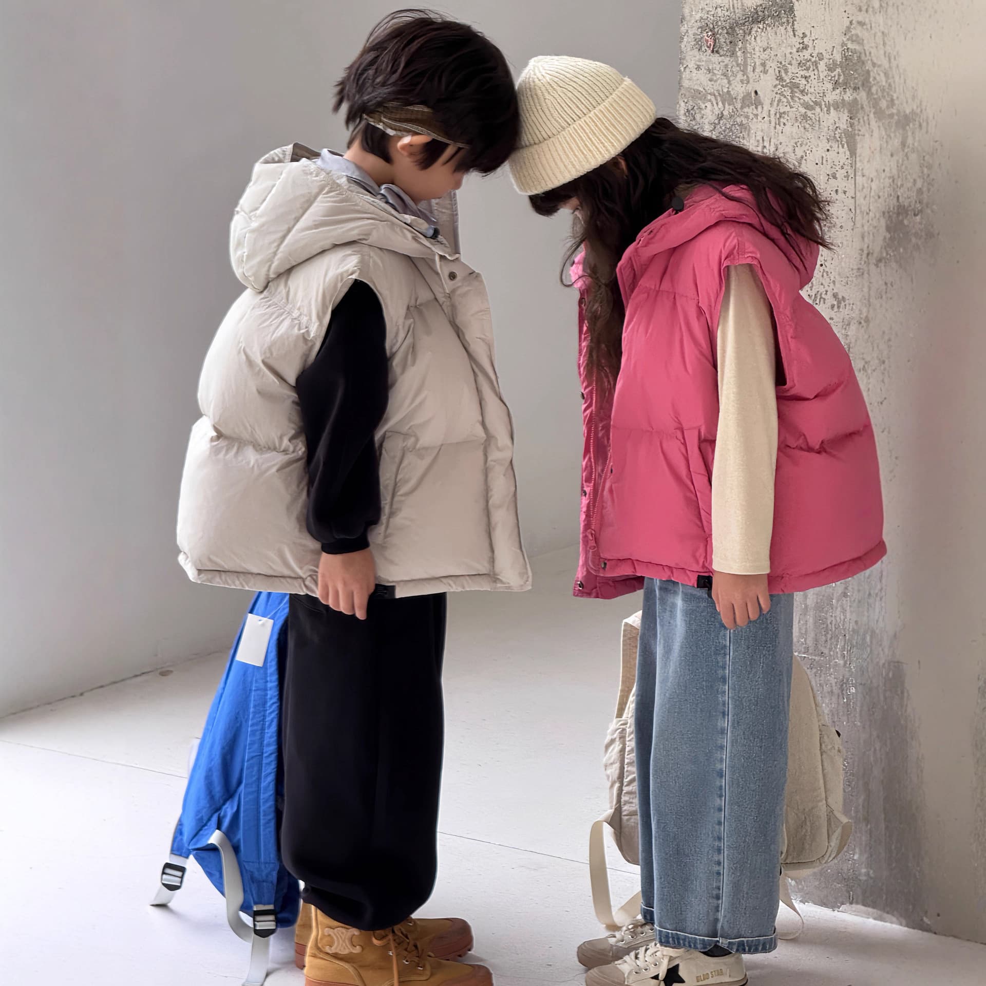 Children's Down Vest, Korean Style Autumn/Winter New Hooded Sleeveless Jacket for Boys and Girls, Trendy Outer Wear
