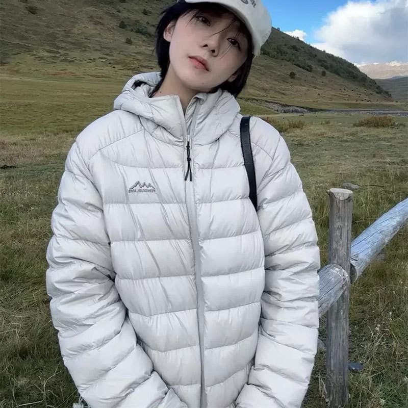 2025 autumn/winter trendy brand ribbed down jacket women short outdoor casual hooded warm coat light lazy style
