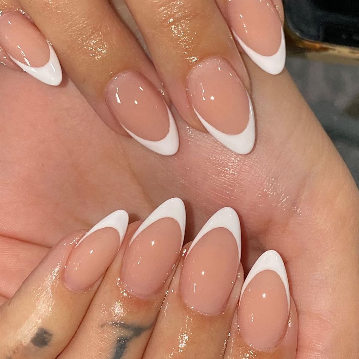New Cross-Border European and American Almond-Shaped Wearable Nails White French Simple Fake Nails Press On Nails