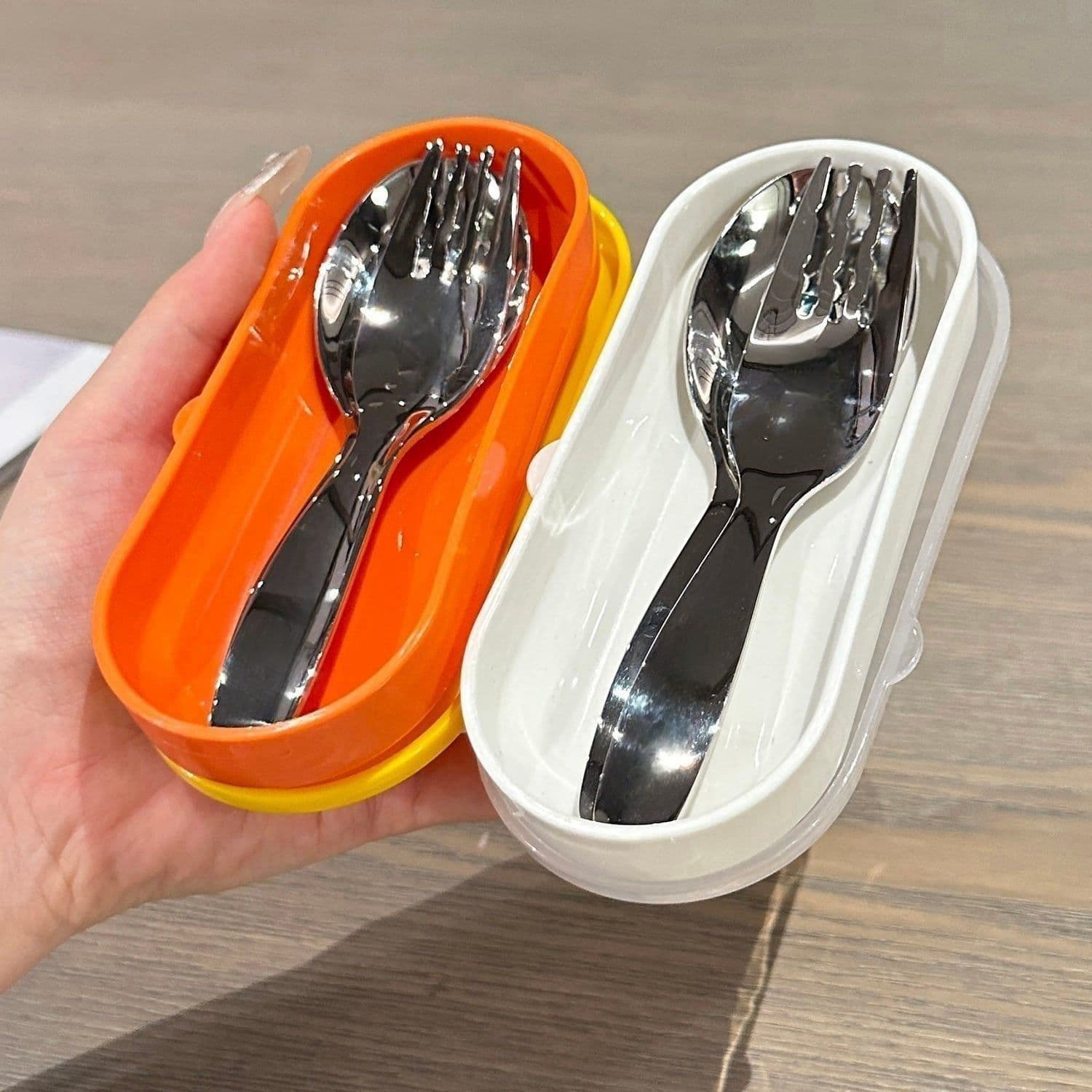 Portable Spoon and Fork Storage Set, Stainless Steel Soup Spoon and Fork with Cute Prints for Children