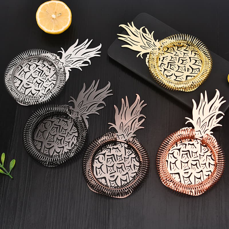 Pineapple 304 stainless steel cocktail ice strainer, cocktail ice separator, bar filtering ice strainer