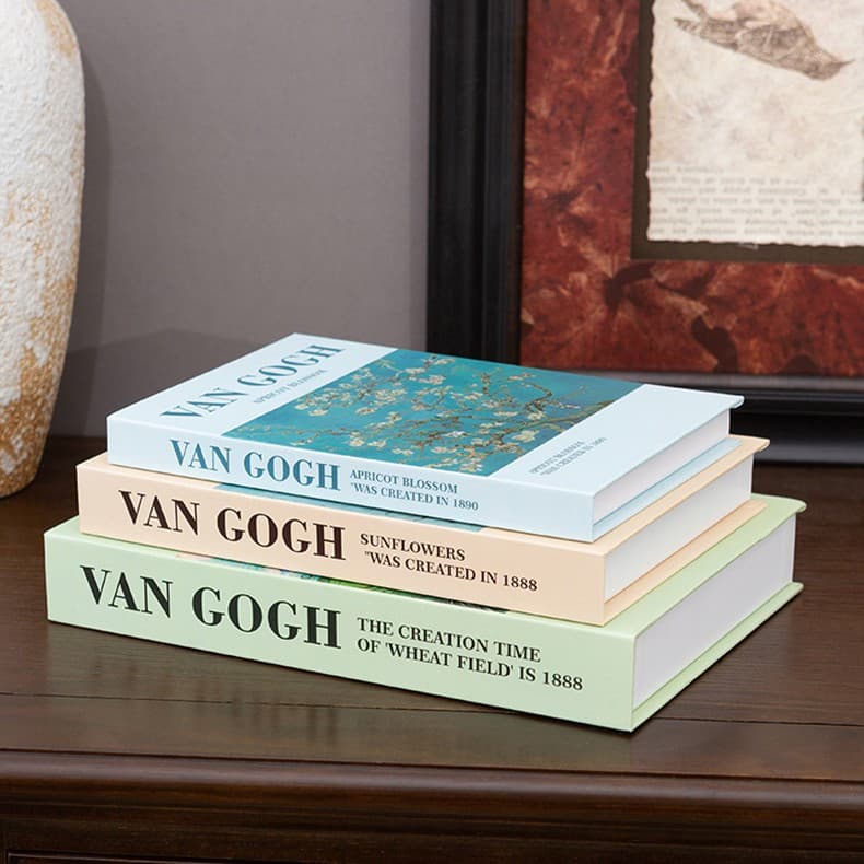 Faux Book 3-Piece Set Monet Van Gogh Storage Box Cross-Border Decorative Book Photo Prop Nordic Style Simulation Book Storage Box