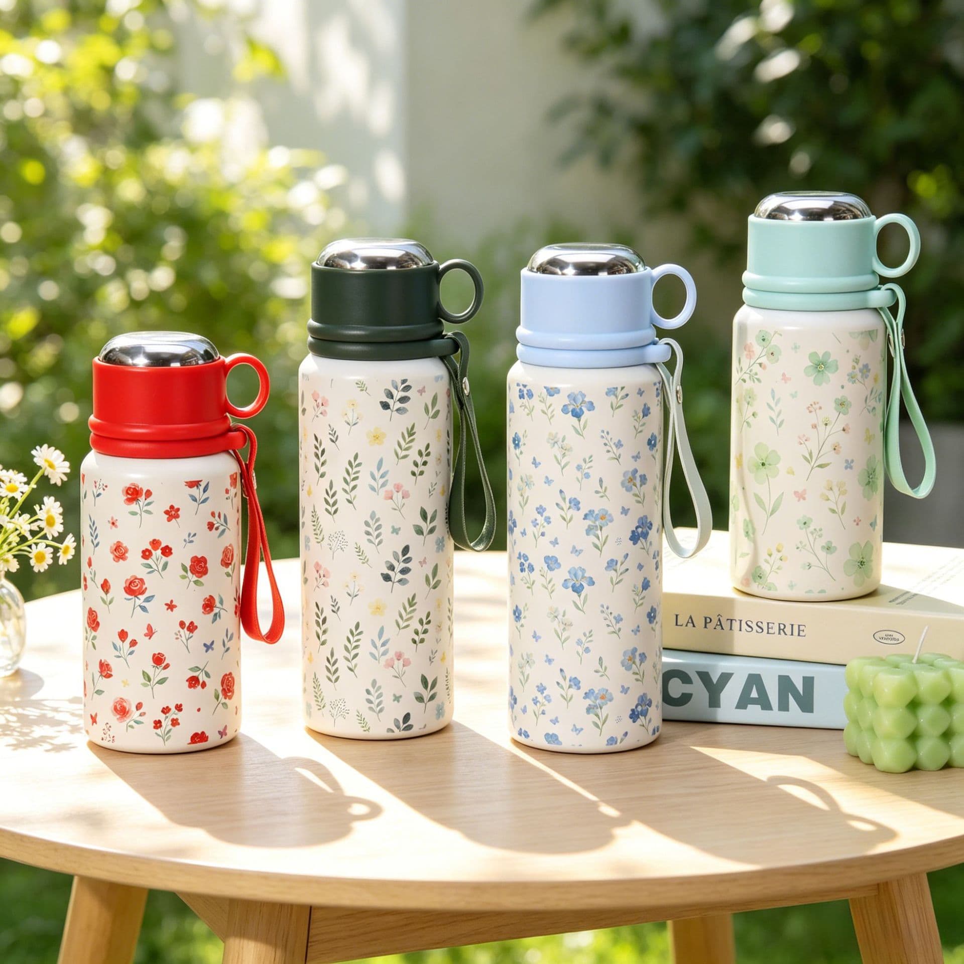 Floral 316 Stainless Steel Thermos Cup with Portable Lanyard, Travel Water Bottle, Fresh Style for Girls, Tea Brewing Cup Wholesale