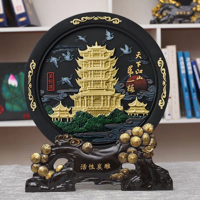 Hubei local gift: Yellow Crane Tower activated carbon sculpture, Chinese living room decoration, business meeting decoration, new Chinese style.