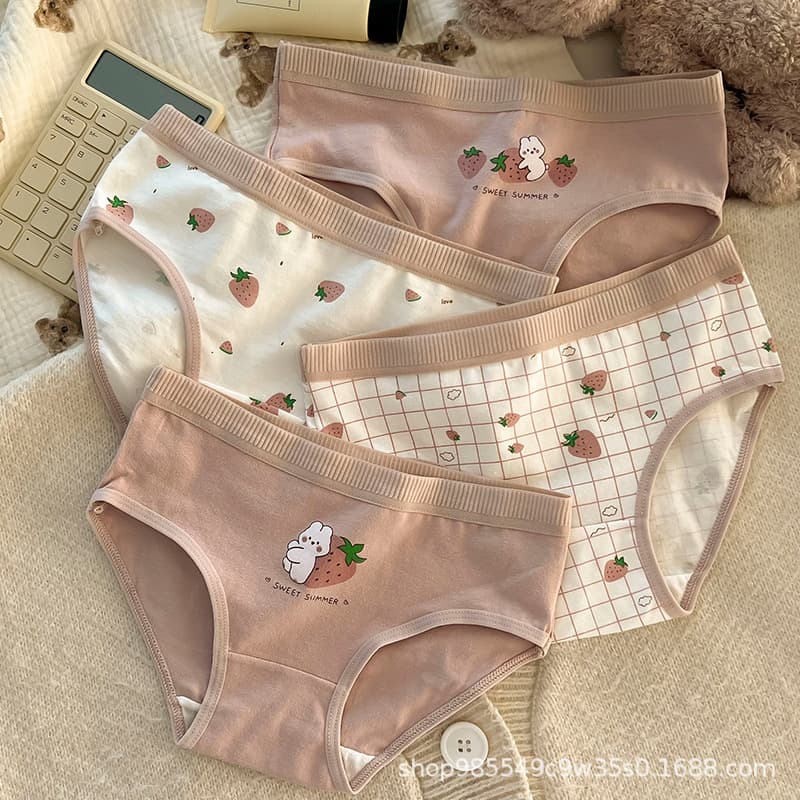 Girls' Cotton Underwear for Summer, Comfortable Korean Style Cute Cartoon Triangle Panties, Breathable for Mid to Large Kids