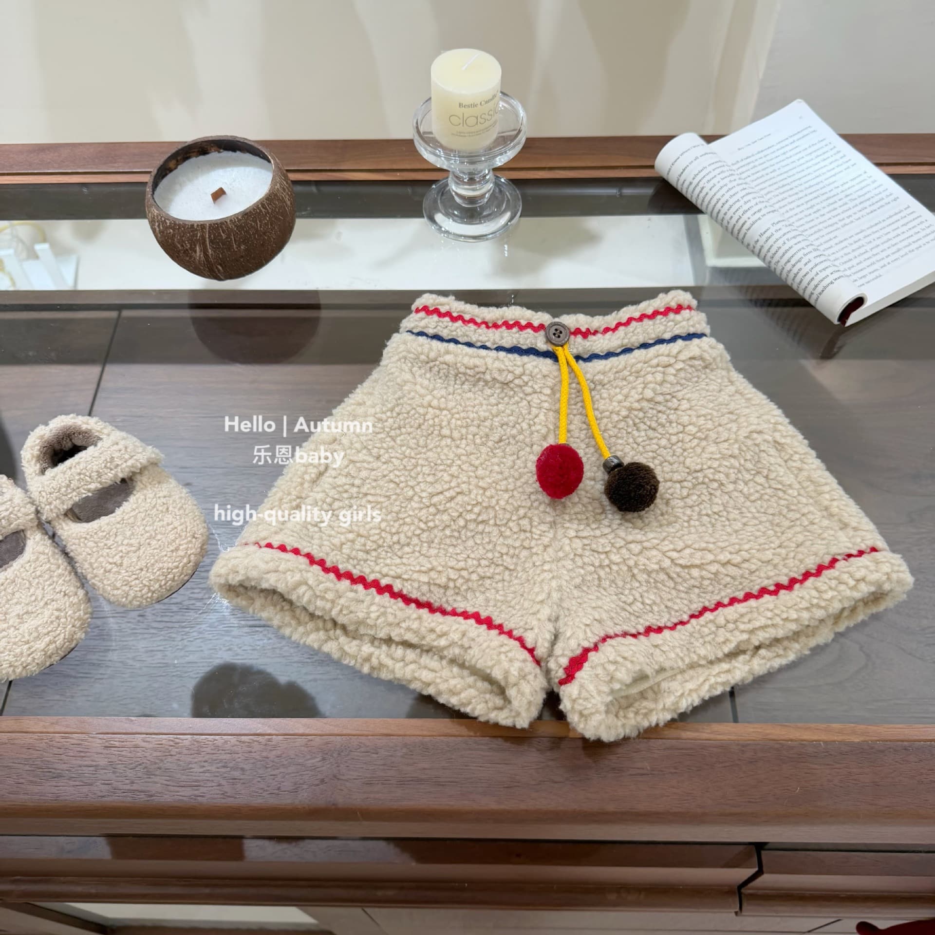 [Leen Children's Clothing] Original design winter girls' beige velvet shorts Korean style versatile baby casual pants