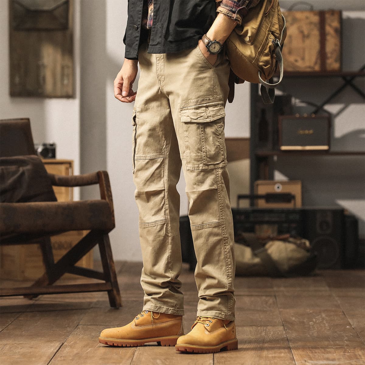 Young Men's US Plus Size Cargo Pants Streetwear Hypebeast Techwear Tactical Pants Cotton Straight Leg Multi-Pocket Long Pants