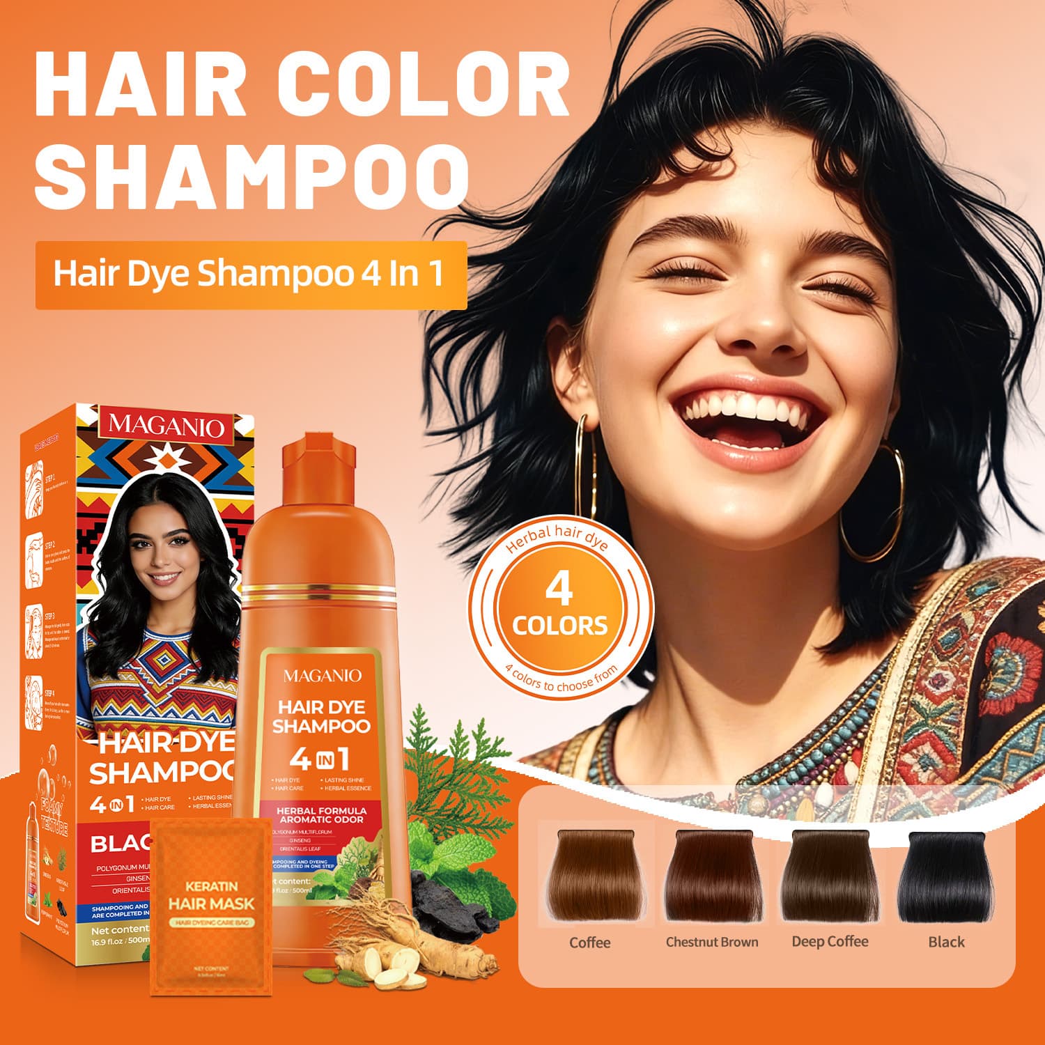 Cross-border All-English One-Tube Black Plant Hair Dye, Mild and Non-Irritating, Wash-and-Dye 4-in-1 Bubble Hair Dye Wholesale