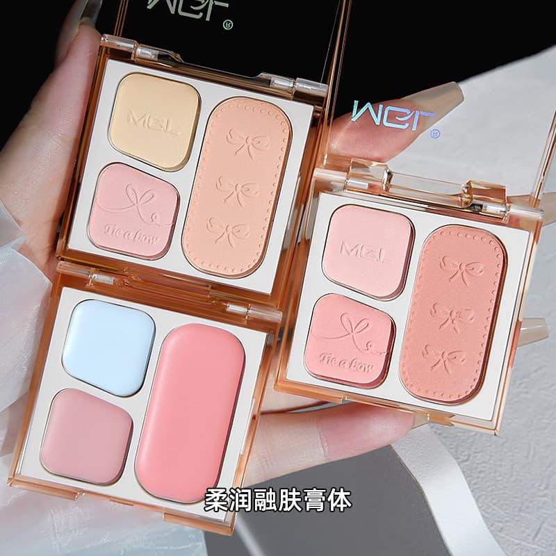 MGL bow printed three-color blush expansion and contraction color matte natural contouring eye shadow all-in-one student flat