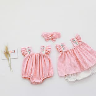 Girls Summer Dress Baby Romper Korean Style Infant Clothing Sibling Matching Bodysuit Children's Set 26