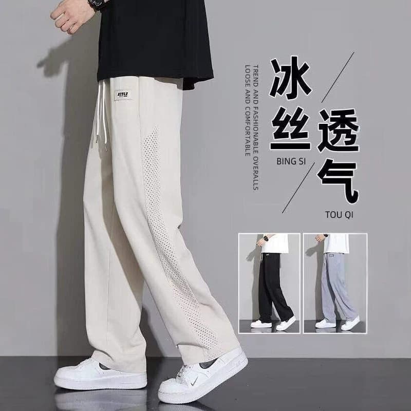 Ice Silk Pants for Men, 2026 Summer New Casual Pants, Trendy Loose Wide-Leg Breathable Sports Pants, Men's Straight Long Pants
