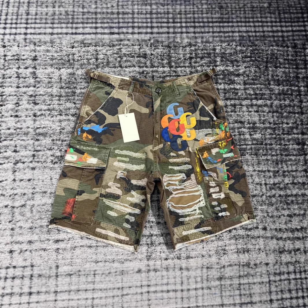 European and American Cross-Border Spring/Summer High-Street Embroidered Gallery Dept Denim Pants Trendy Street Fashion Ripped Shorts