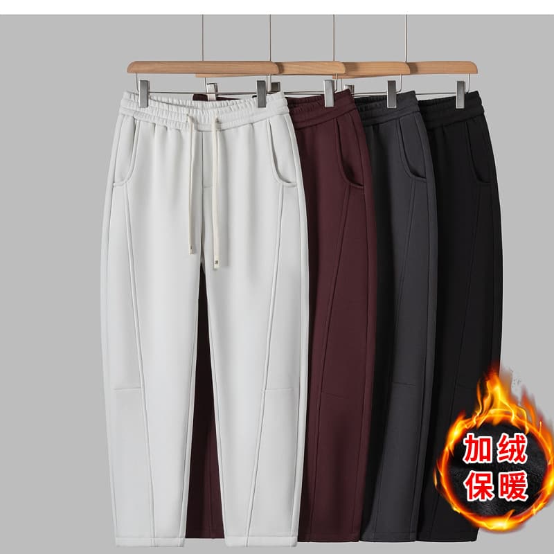Men's Autumn/Winter New Fleece-Lined Thickened 3D Tailored Casual Pants, Versatile Loose Wide-Leg Warm Sports Trousers