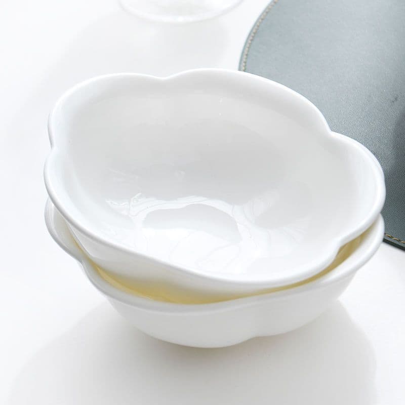 5-Inch Petal Bowl Bone China Rice Bowl Floral Ceramic Sauce Dish Small Steaming Bowl High-End Ins Style