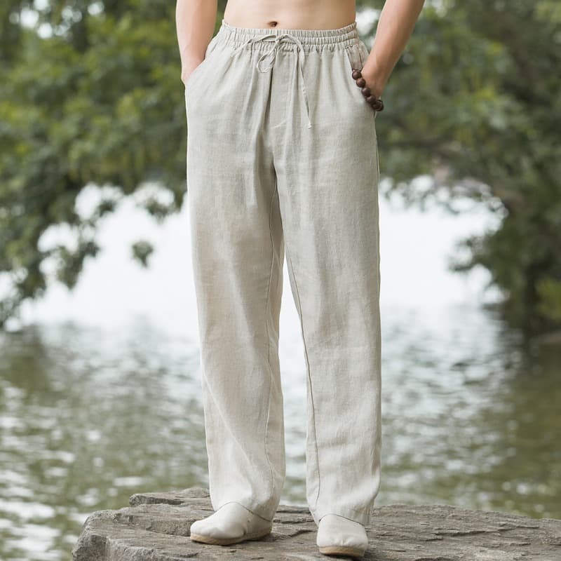 Linen Pants for Men Summer Thin Breathable 2025 New Style Cotton Linen Wide Leg Casual Trousers for Young and Middle Aged People Large Size Trendy Brand