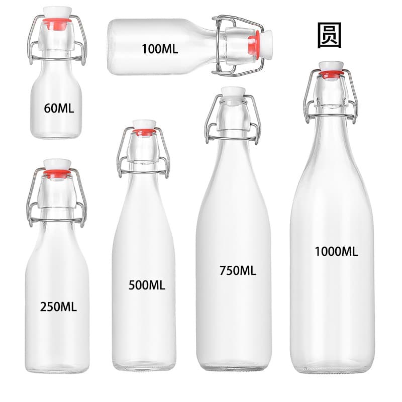 Round Transparent Lock & Lock Enzyme Bottle, Clip-On Juice Drink Bottle, Self-Brewed Fruit Wine Bottle, Cross-Border Glass Bottle in Stock