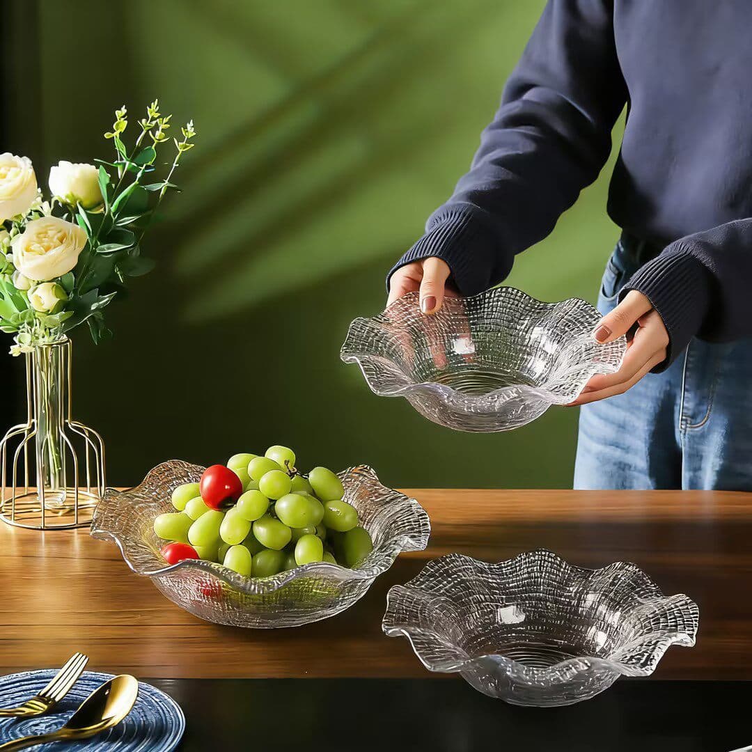 Luxury Crystal Glass Fruit Bowl for Home Living Room Creative Snack Tray High-End Coffee Table Decoration Irregular Scalloped Edge