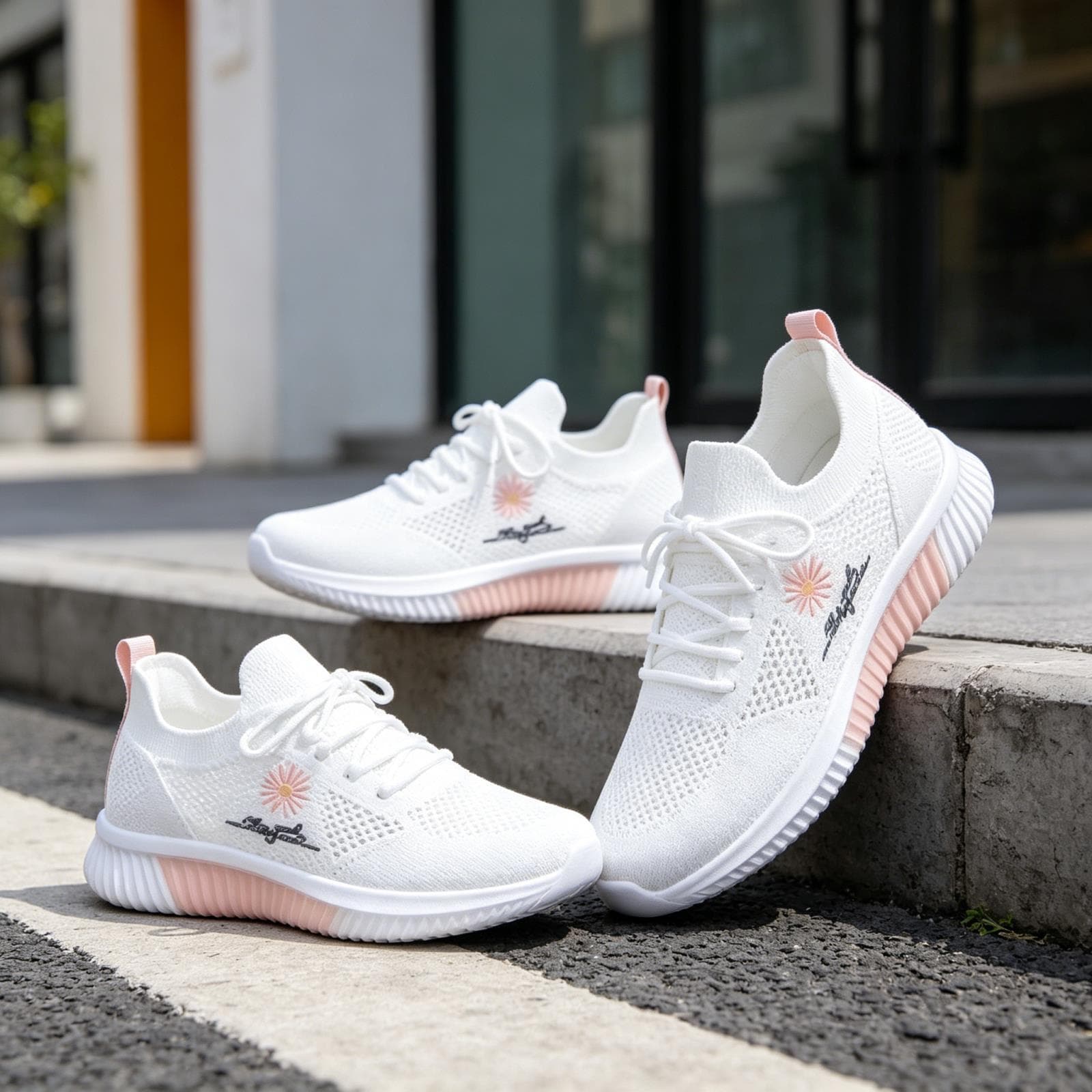New Style Women's Casual Shoes Lightweight Breathable Sports Shoes Korean Versatile Knitted Mesh Breathable Running Shoes White Shoes for Women