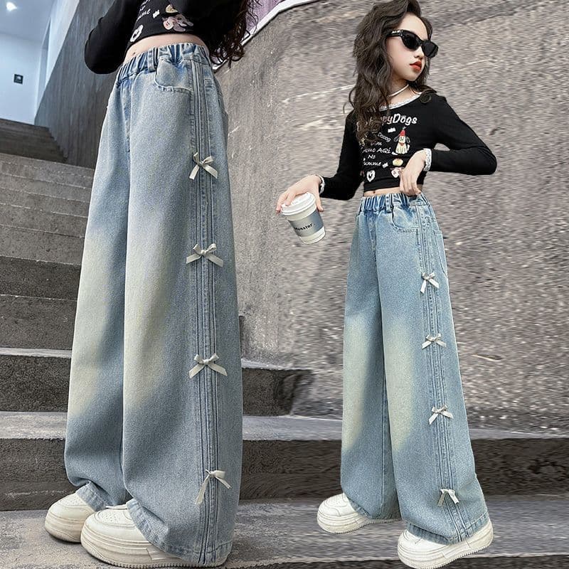 Girls' Pants Autumn 2025 New Style Children's Straight-Leg Wide-Leg Pants Girls' Big Kids Spring/Autumn Style Jeans for Junior High Students