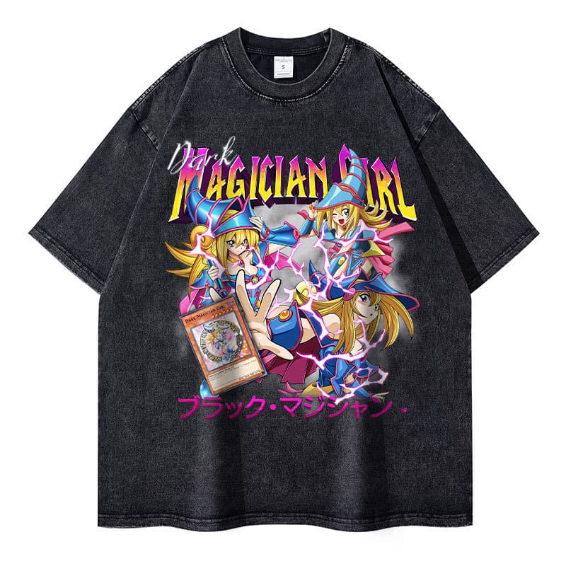 Anime Yu-Gi-Oh T-Shirts Vintage Washed Dark Magician Girl T-