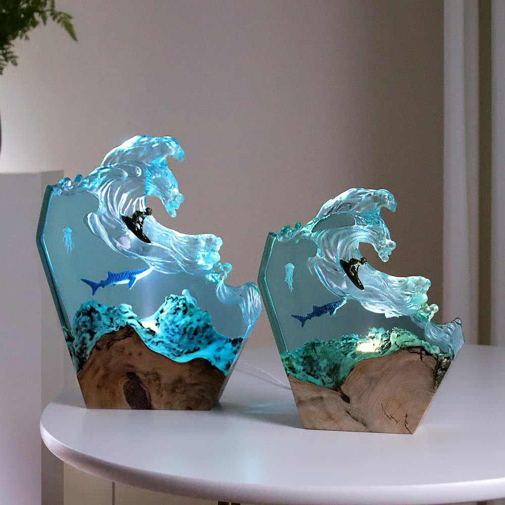 Cross-border Hot Selling Ocean Series Resin Lamp Whale Wave Resin Craft Creative Decorative Resin Craft