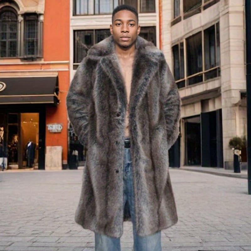 Men's fur coat new style imitation shearling suit collar long coat winter windproof warm windbreaker large size