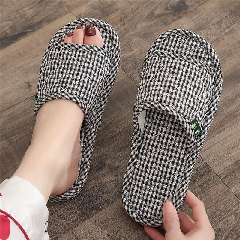 Korean-style cotton fabric slippers, soft sole, quiet for wood floors, indoor, spring/summer/autumn, machine washable, home slippers for all seasons
