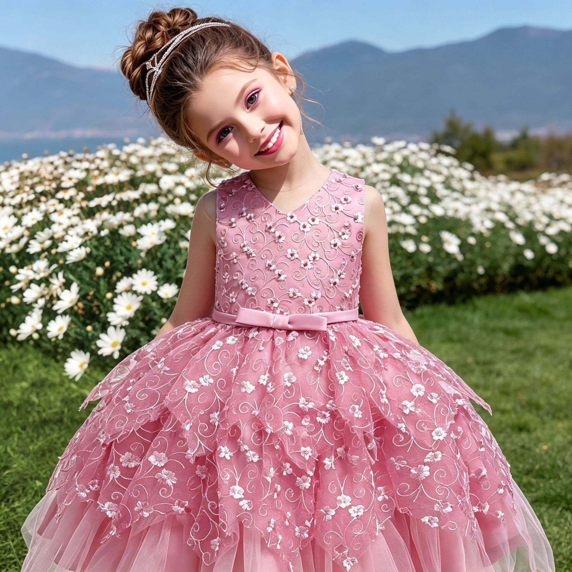 Summer Hot Sale Children's Formal Dress Toddler First Birthday Dress Princess Tulle Skirt Girls Performance Costume Baby Christening Gown
