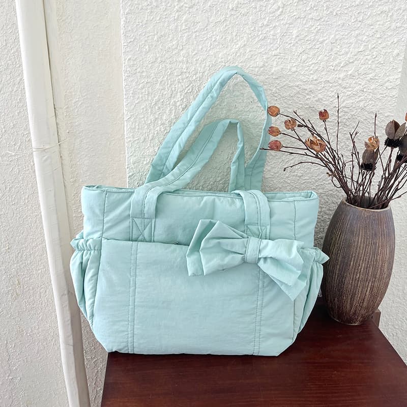 In Stock Tote Bag Bow Yoga Bag Cross-border New Embroidered Thread Checkered Space Bag Padded Single Shoulder Tote Bag Trendy