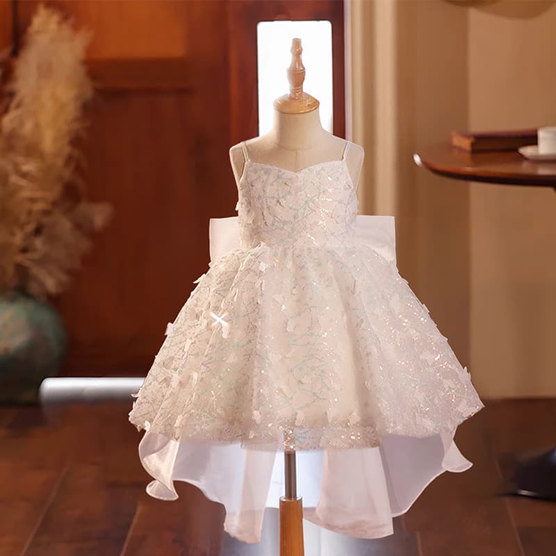 Dreamy Girls Dress White Sequins Host Runway Birthday Flower Girl Tulle Princess Dress Piano Performance Short Skirt