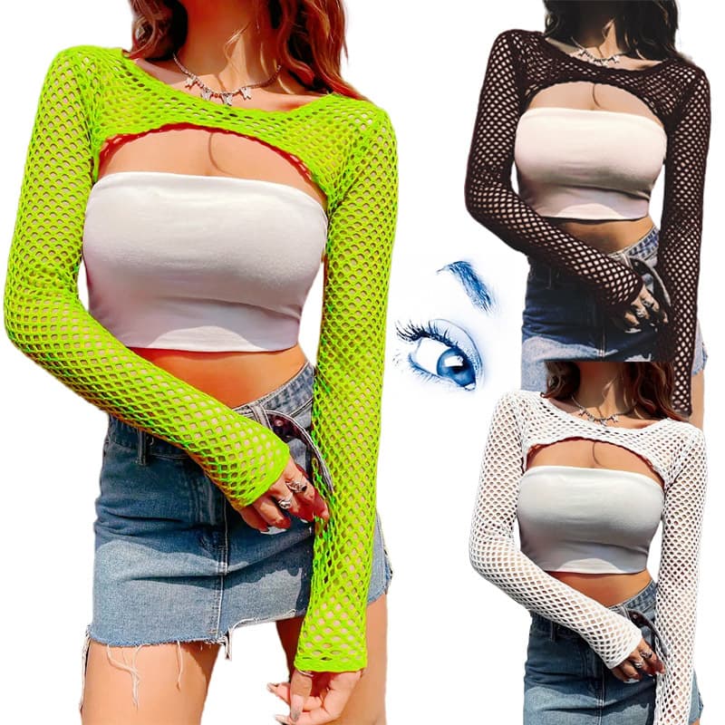 Amazon Mesh Top T-Shirt European American Hollow Mesh T-Shirt Y2K Cross-Border Women's New Hot Girl T-Shirt